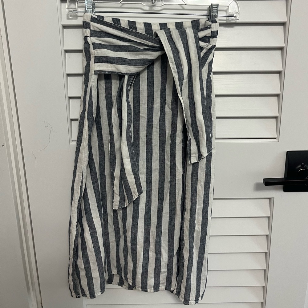 A striped skirt that ties in the front.